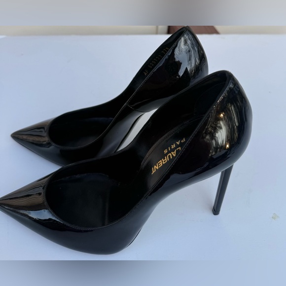 Authentic Saint Laurent Anja 105 Black Patent Leather Pumps Size 7.5 - Picture 10 of 14